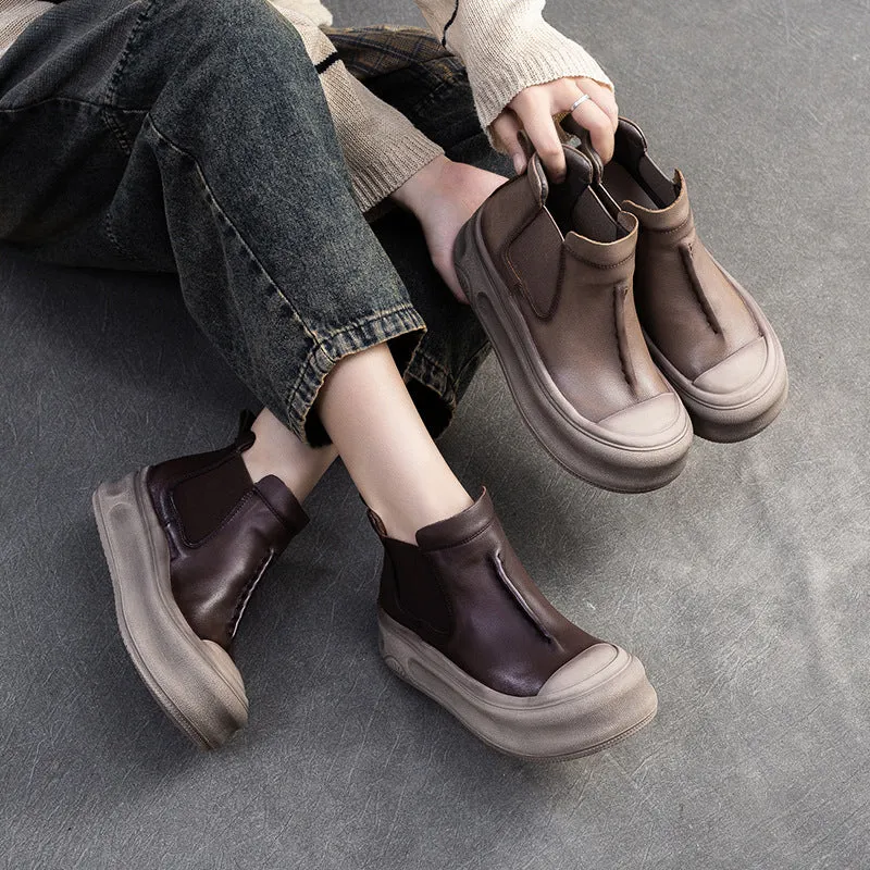 Women Minimalism Leather High-Top Platform Casual Shoes