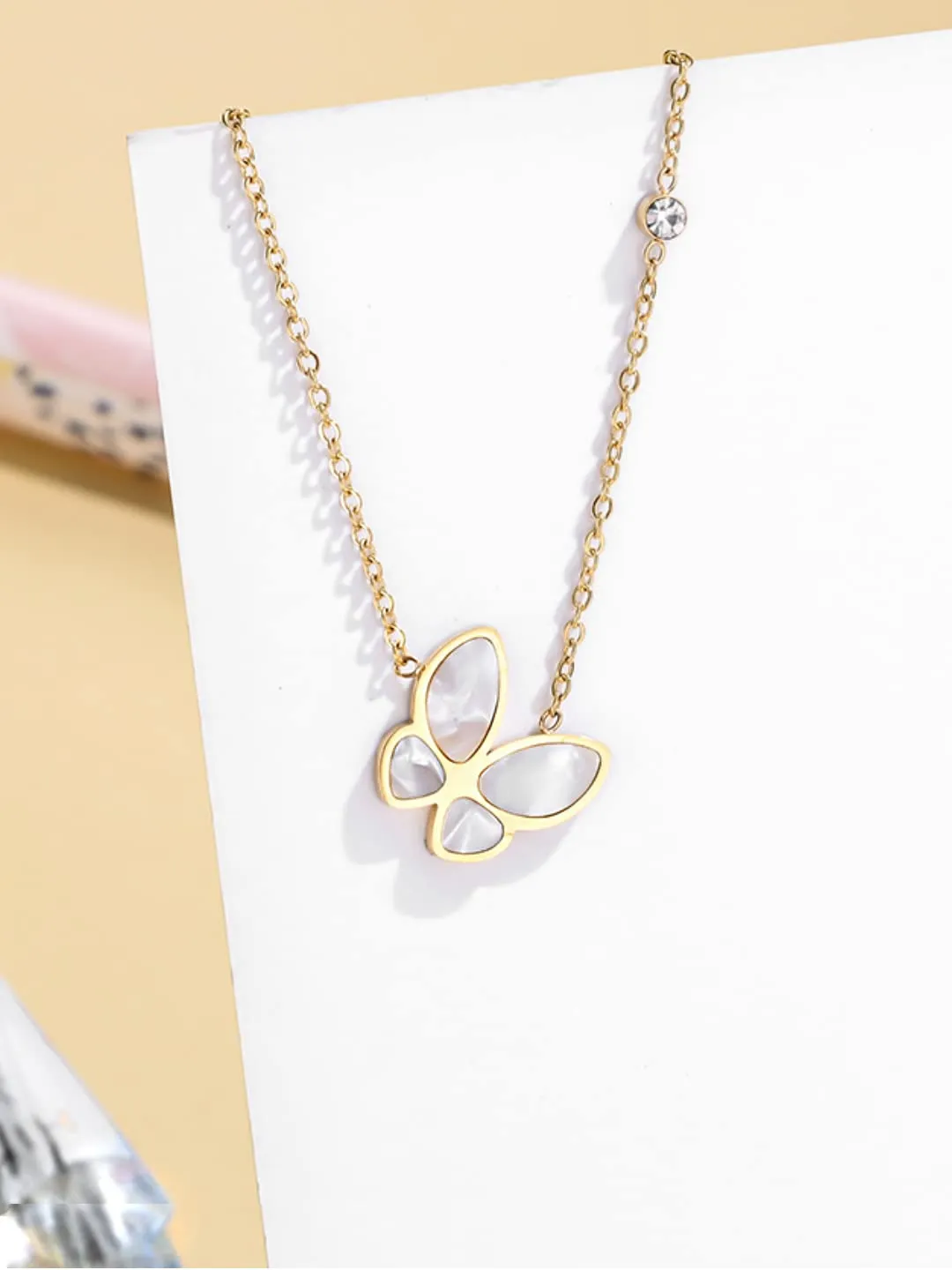 Yellow Chimes Butterfly Pendant for Women Rose Gold-Plated Stainless Steel Butterfly Chain Pendant Necklace for Women and Girls.