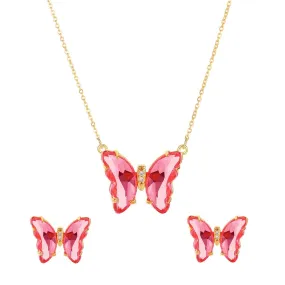 Yellow Chimes Butterfly Pendant Set for Women Elegant Gold Plated Red Butterfly Crystal Pendant Set with Stud Earrings for Women and Girls.