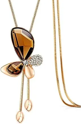 Yellow Chimes Classic Crystal Butterfly 18K Rose Gold Stylish Long Chain Pendant Necklace for Women and Girls