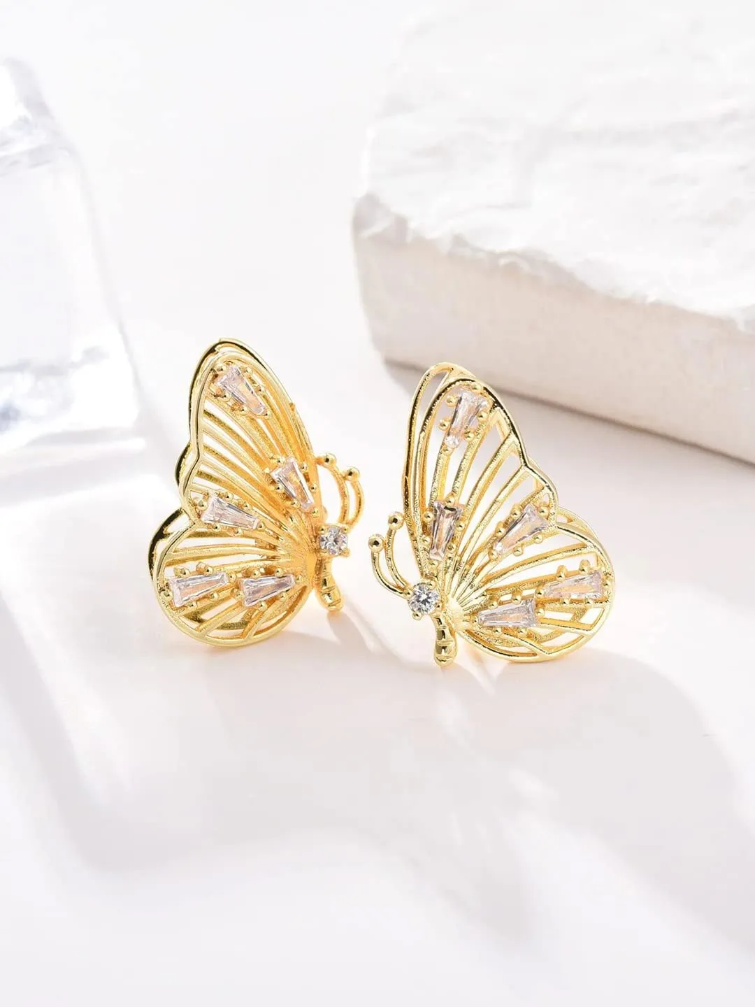 Yellow Chimes Earrings For Women Gold Tone Butterfly Crystal Studded Drop Earrings For Women and Girls