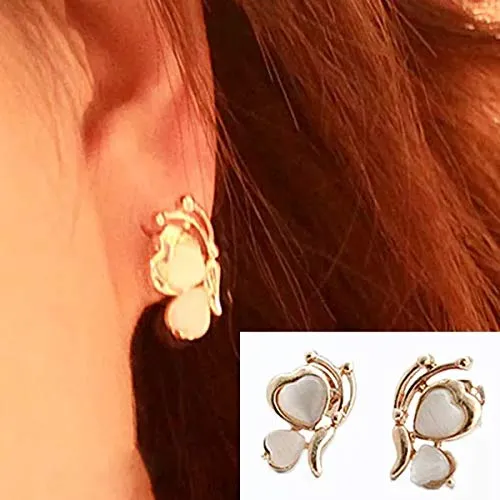 Yellow Chimes Exquisite Opal Mesmerizing Butterfly Design Gold Plated Stud Earrings For Women and Girl's